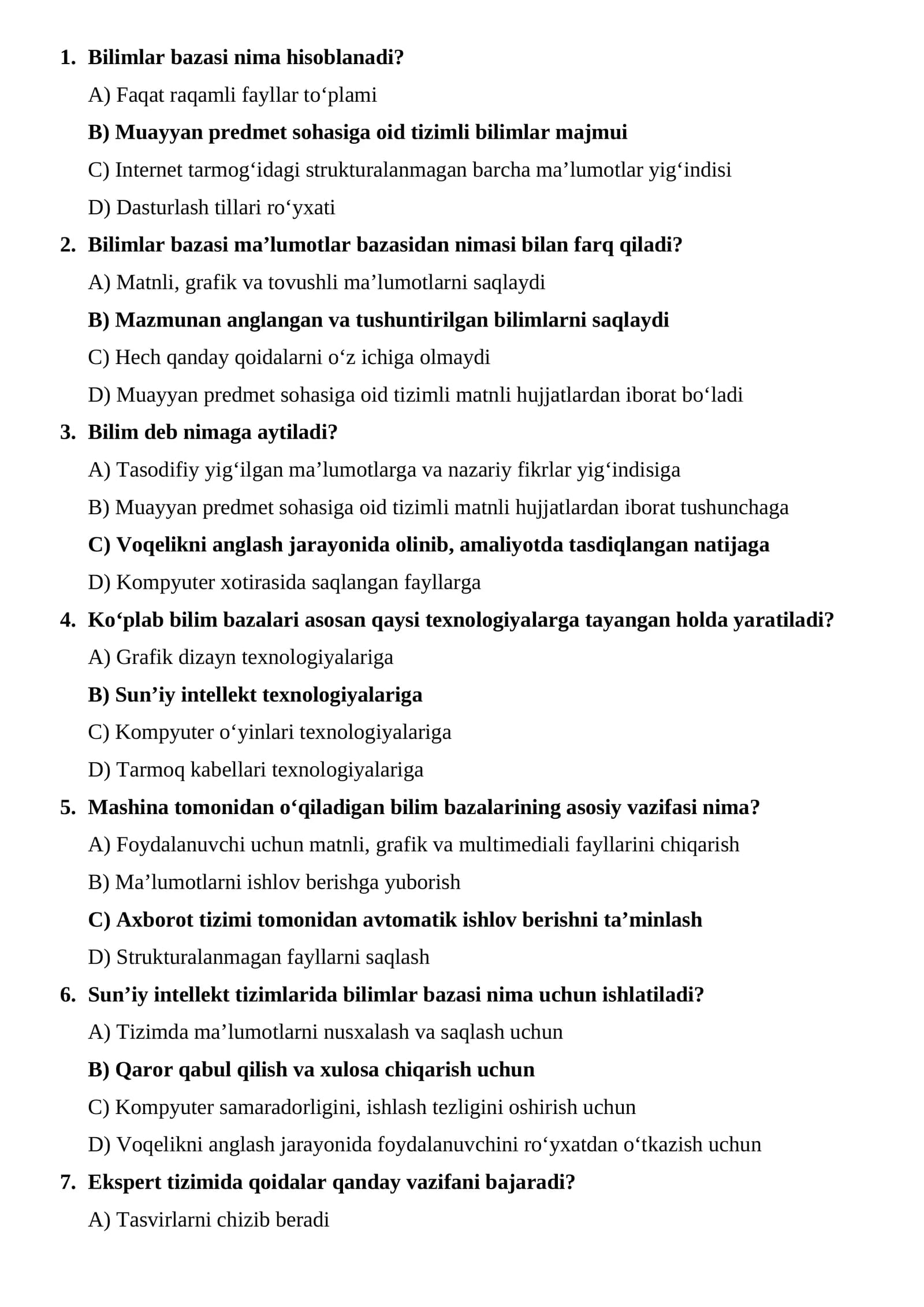 Bilimlar bazasi nima hisoblanadi?