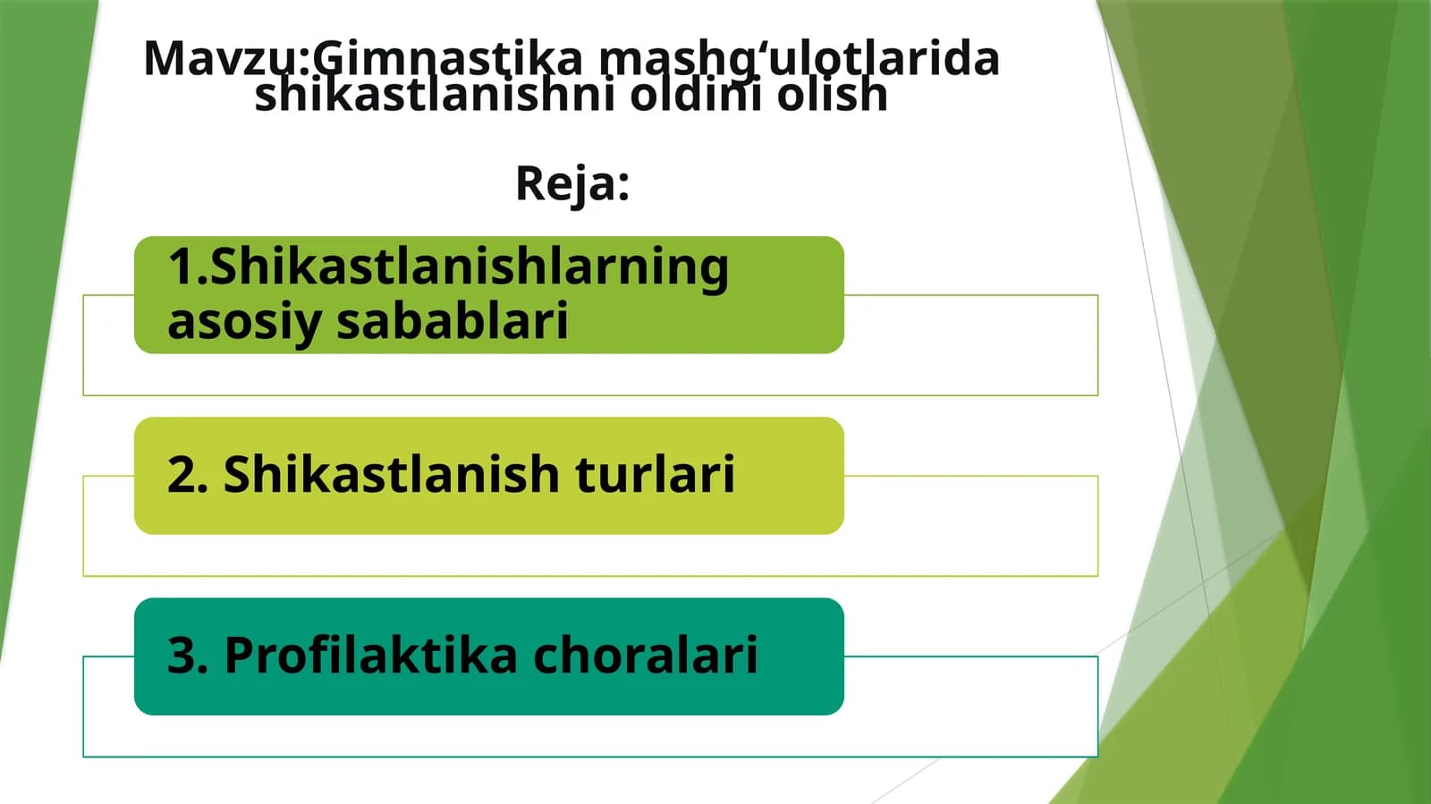 Gimnastika mashg‘ulotlarida shikastlanishni oldini olish