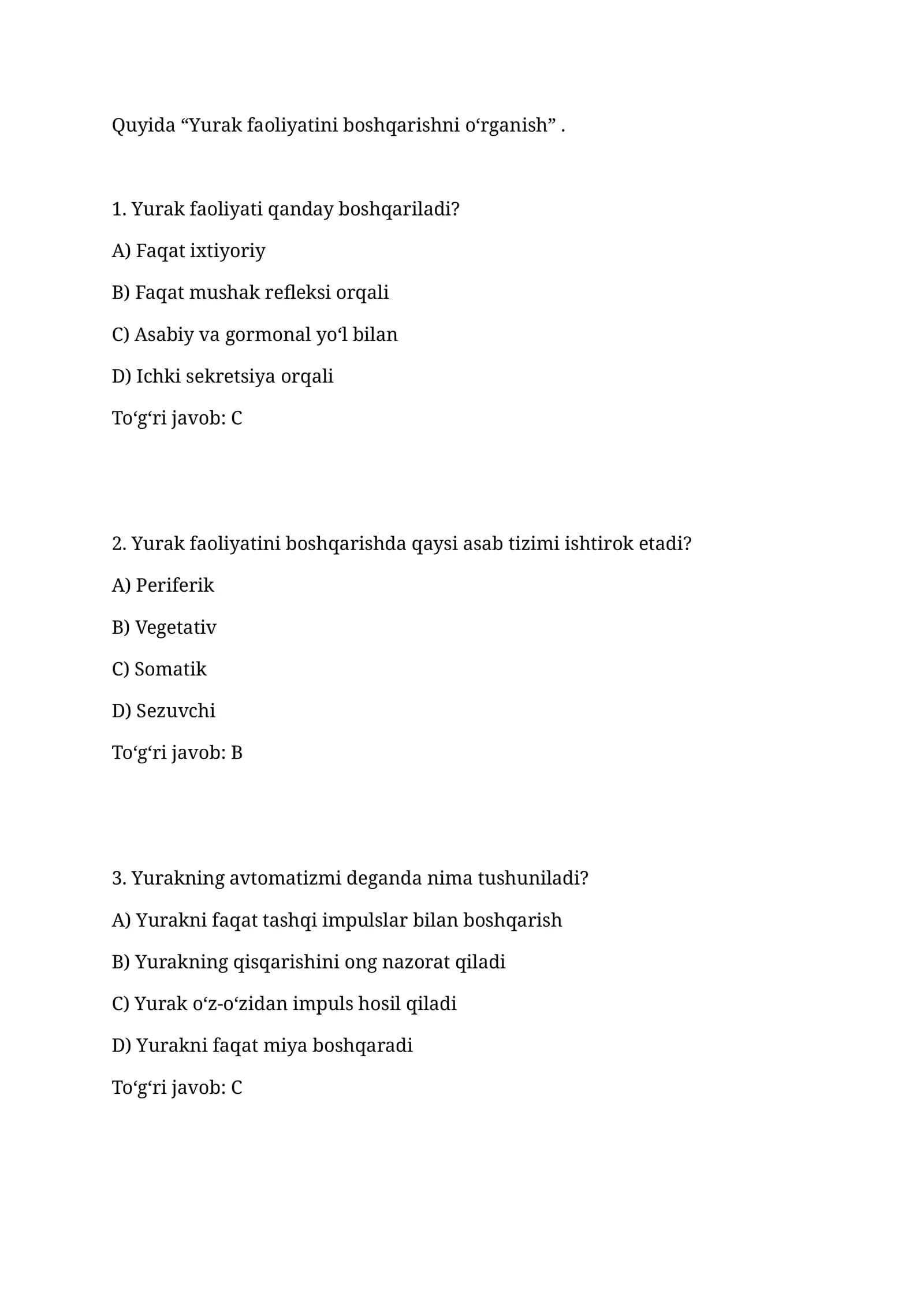 Yurak faoliyatini boshqarishni o‘rganish
