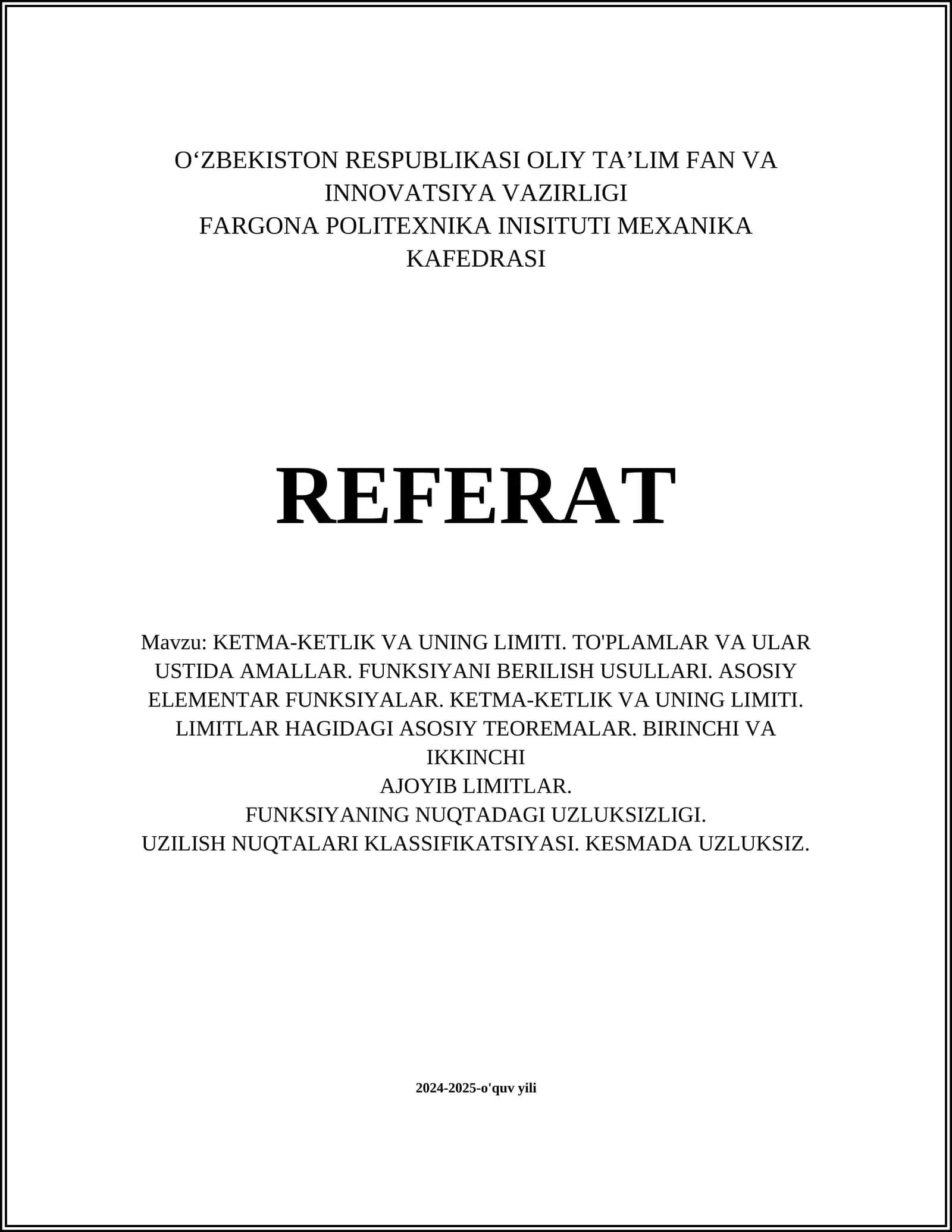 Ketma-ketlik va uning limiti