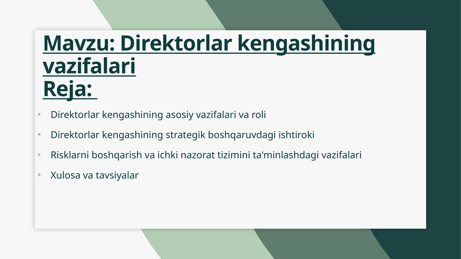 Direktorlar kengashining vazifalari