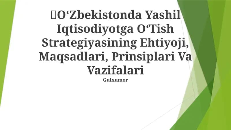 O‘Zbekistonda Yashil Iqtisodiyotga O‘Tish Strategiyasi
