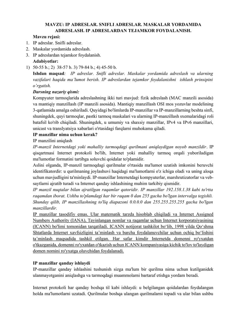 IP Adreslar va Maskalar