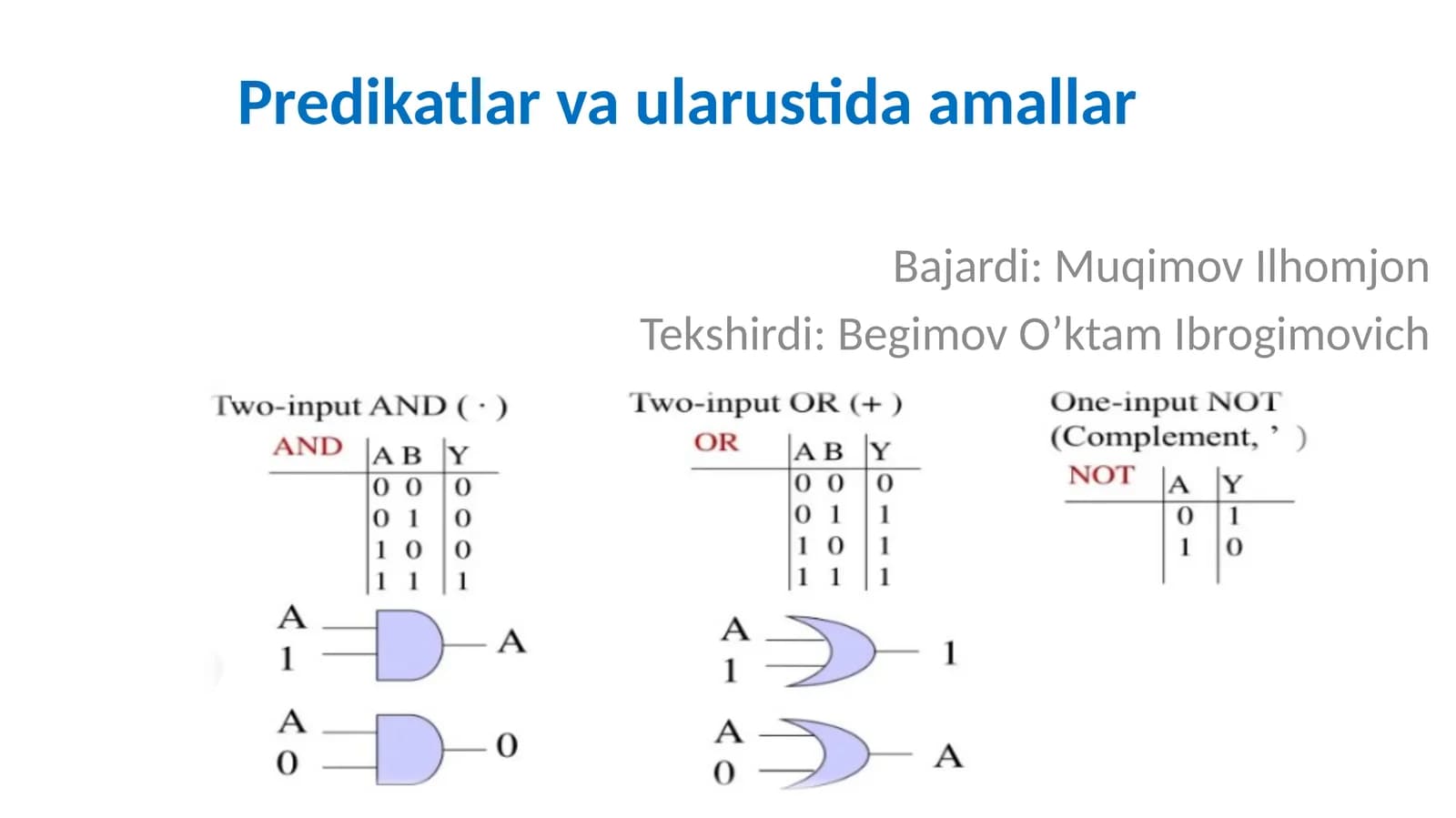 Predikatlar va ular ustida amallar