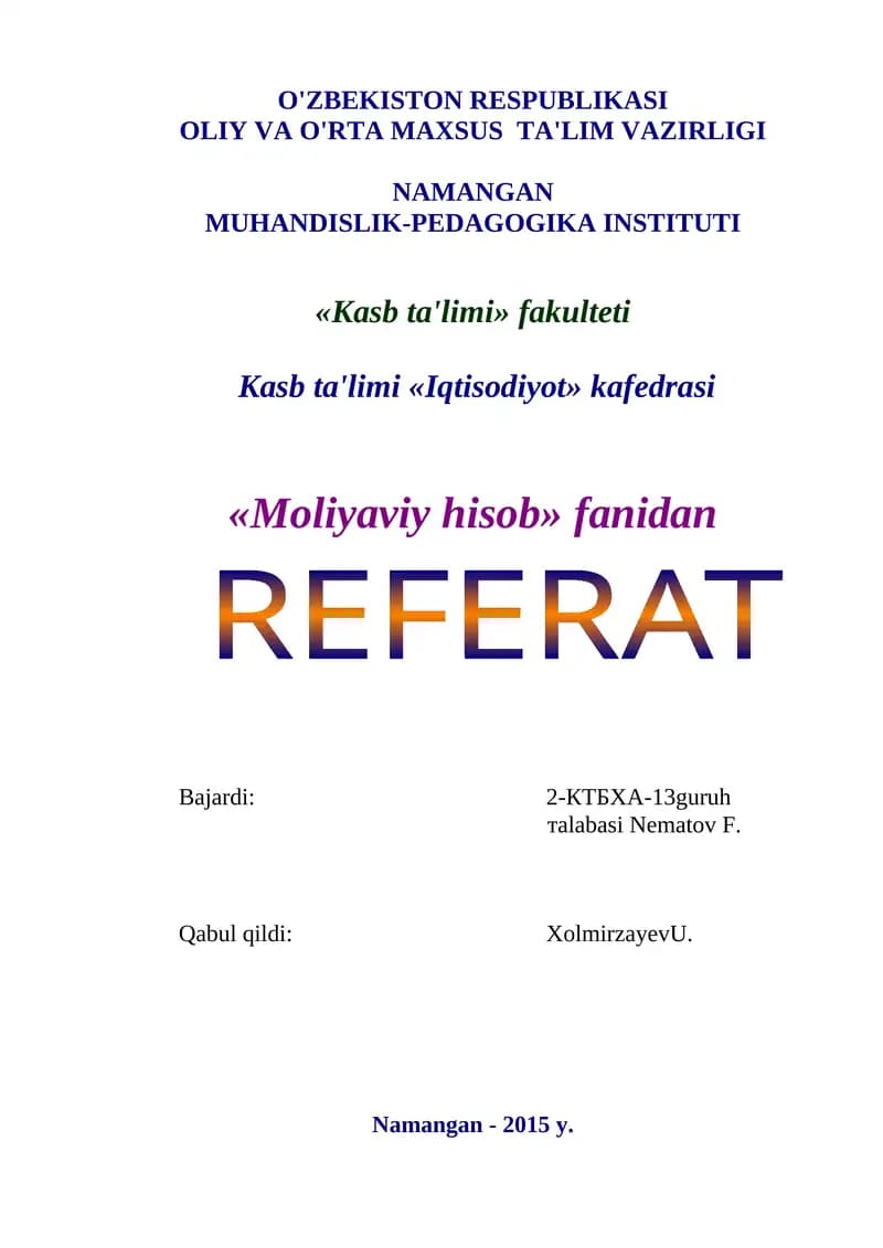 Moliyaviy Hisob