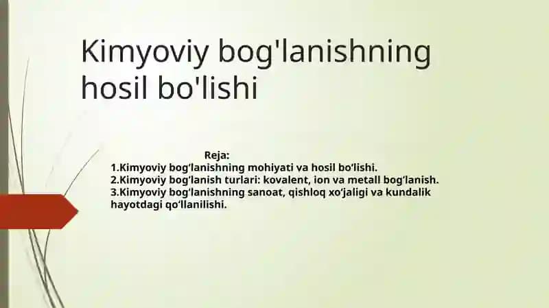 Kimyoviy bog'lanishning hosil bo'lishi