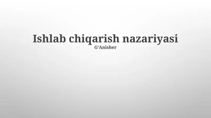 Ishlab chiqarish nazariyasi
