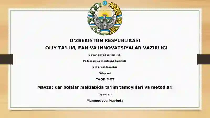 Kar bolalar maktabida taʼlim tamoyillari va metodlari
