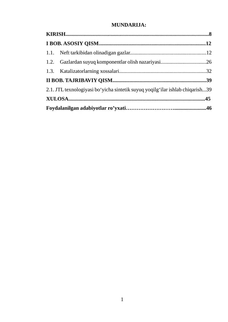 Gazlardan suyuqlik olish jarayonlari va katalizatorlar.