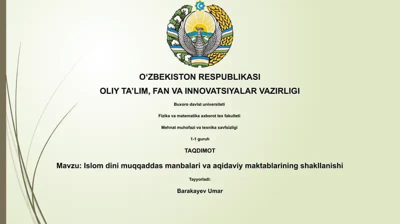Islom dini muqqaddas manbalari va aqidaviy maktablarining shakllanishi