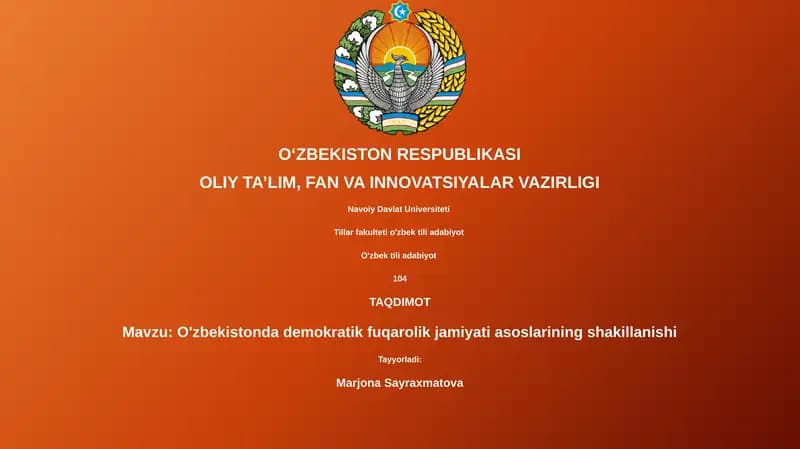 O'zbekistonda demokratik fuqarolik jamiyati asoslarining shakillanishi