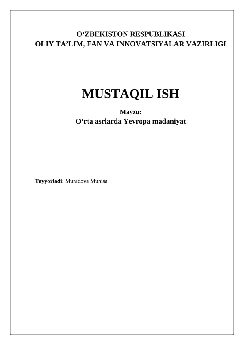 Oʻrta asrlarda Yevropa madaniyat