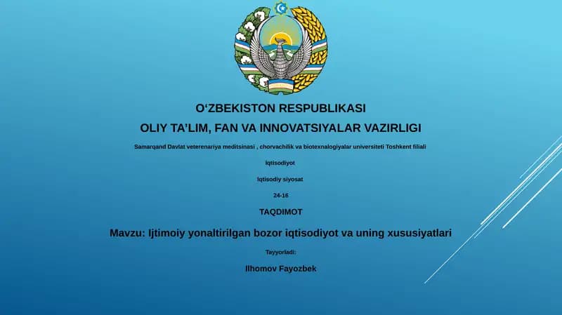 Ijtimoiy yonaltirilgan bozor iqtisodiyot va uning xususiyatlari