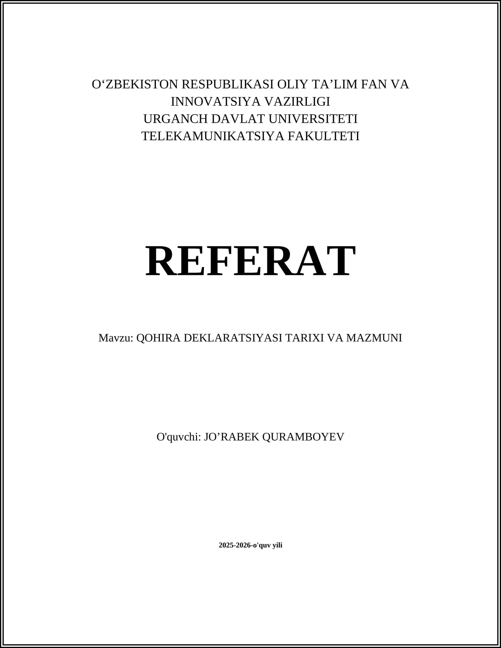 Qohira Deklaratsiyasi Tarixi va Mazmuni