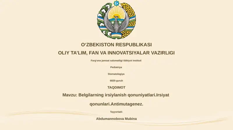 Nasliy belgilarning irsiylanish qonuniyatlari.Irsiyat