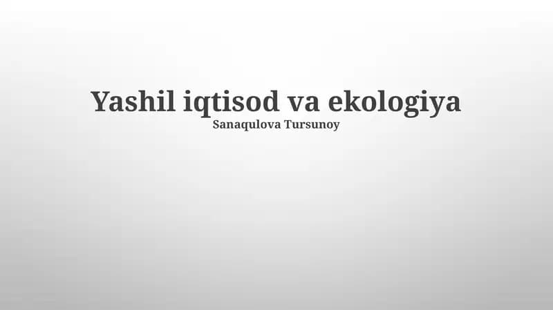 Yashil iqtisod va ekologiya
