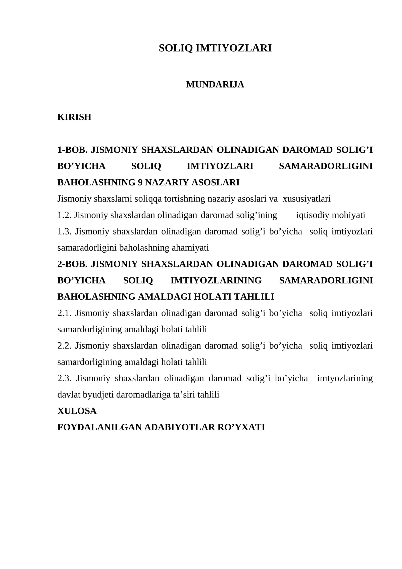 SOLIQ IMTIYOZLARI