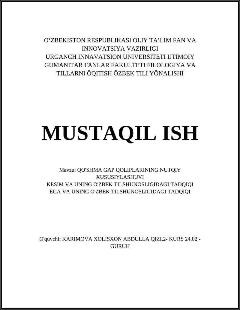QO'SHMA GAP QOLIPLARINING NUTQIY XUSUSIYLASHUVI