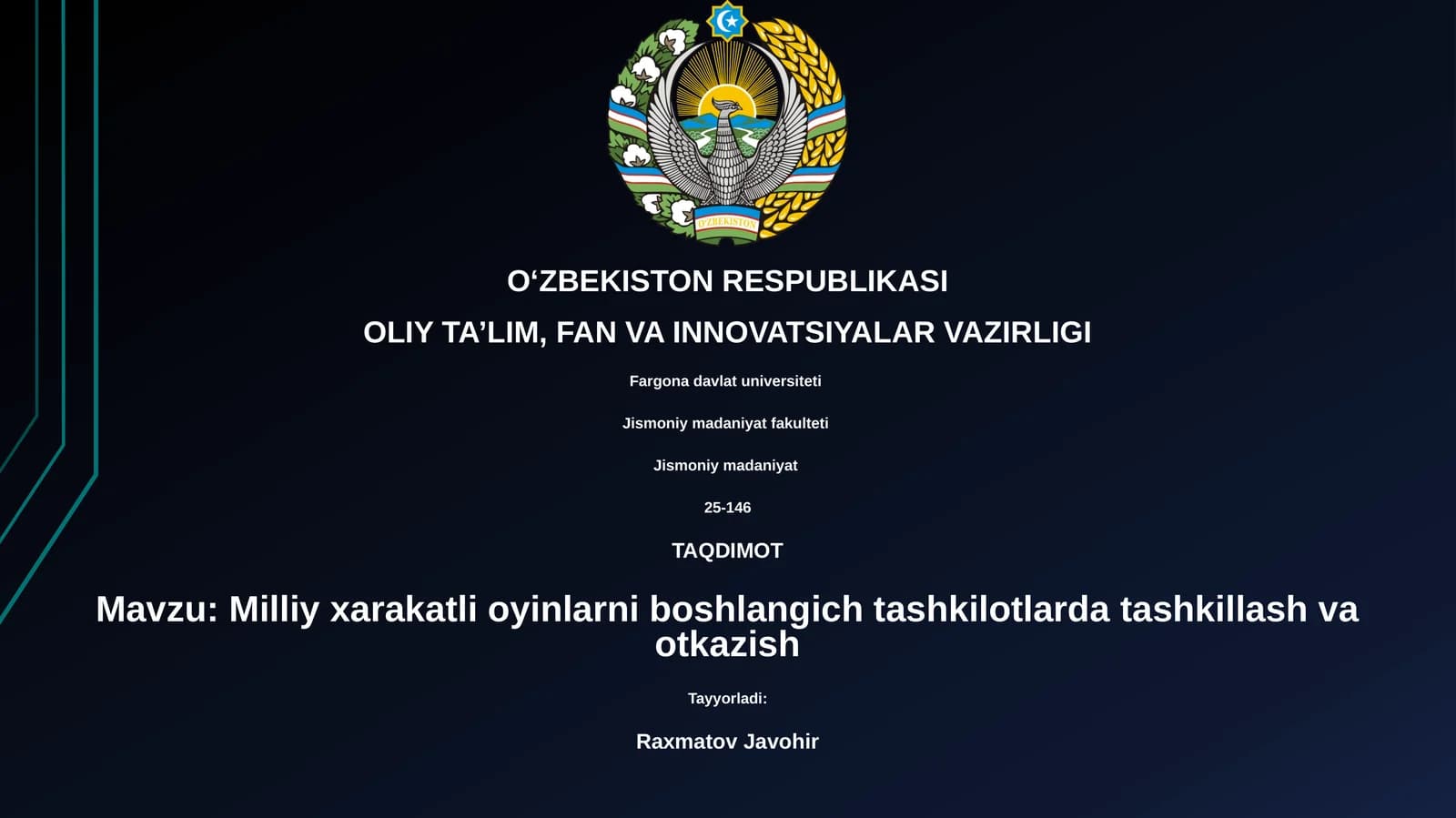Milliy xarakatli oyinlarni boshlangich tashkilotlarda tashkillash va otkazish