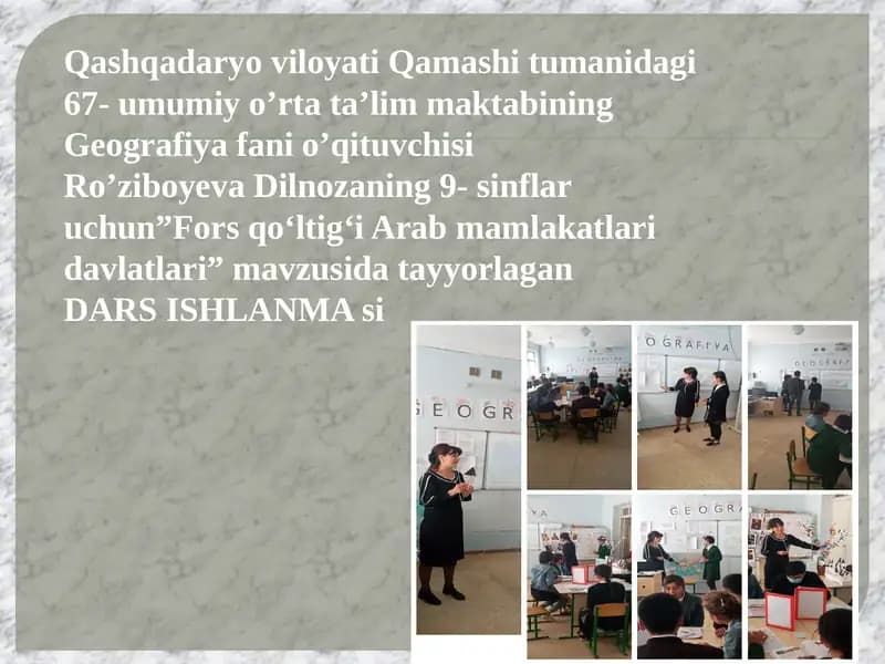 "Fors qo‘ltig‘i Arab mamlakatlari davlatlari" DARS ISHLANMA