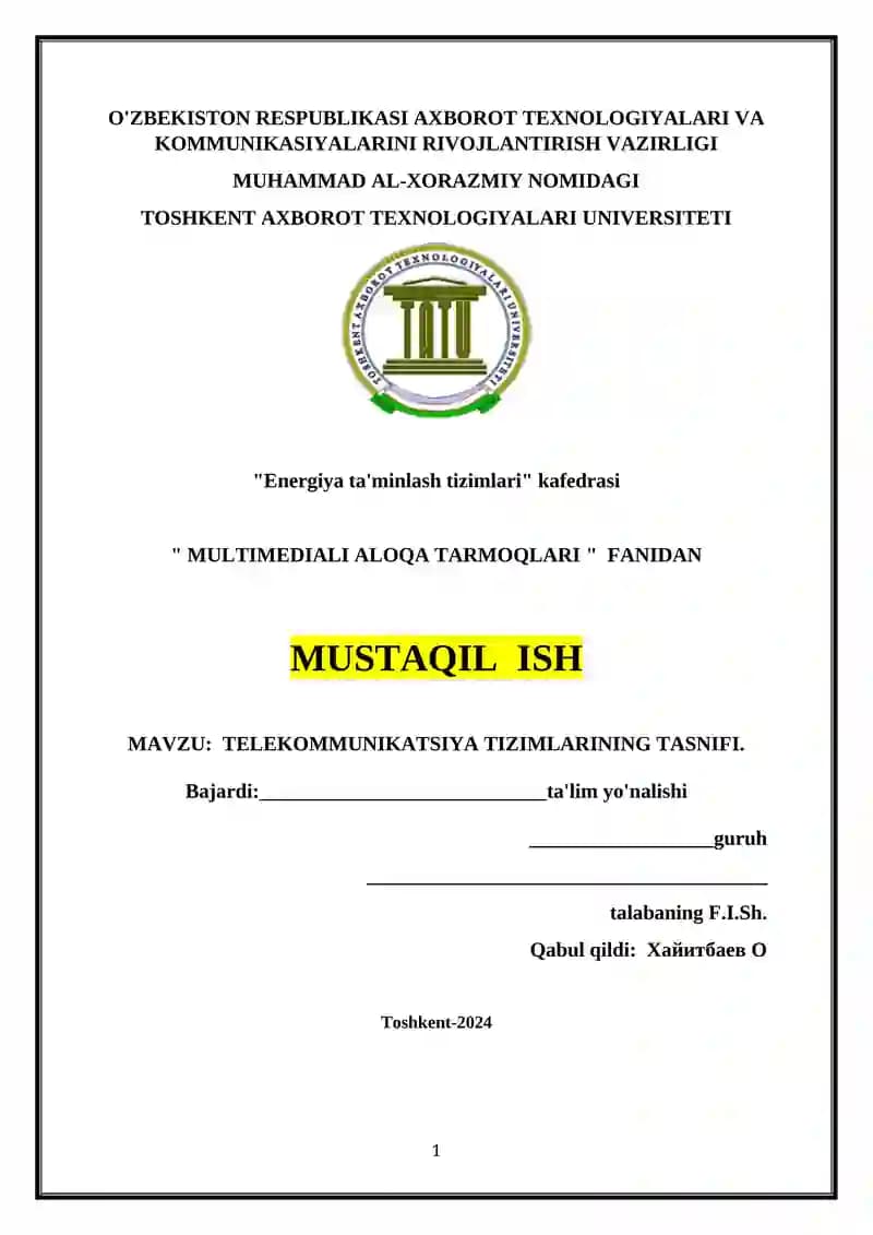 TELEKOMMUNIKATSIYA TIZIMLARINING TASNIFI