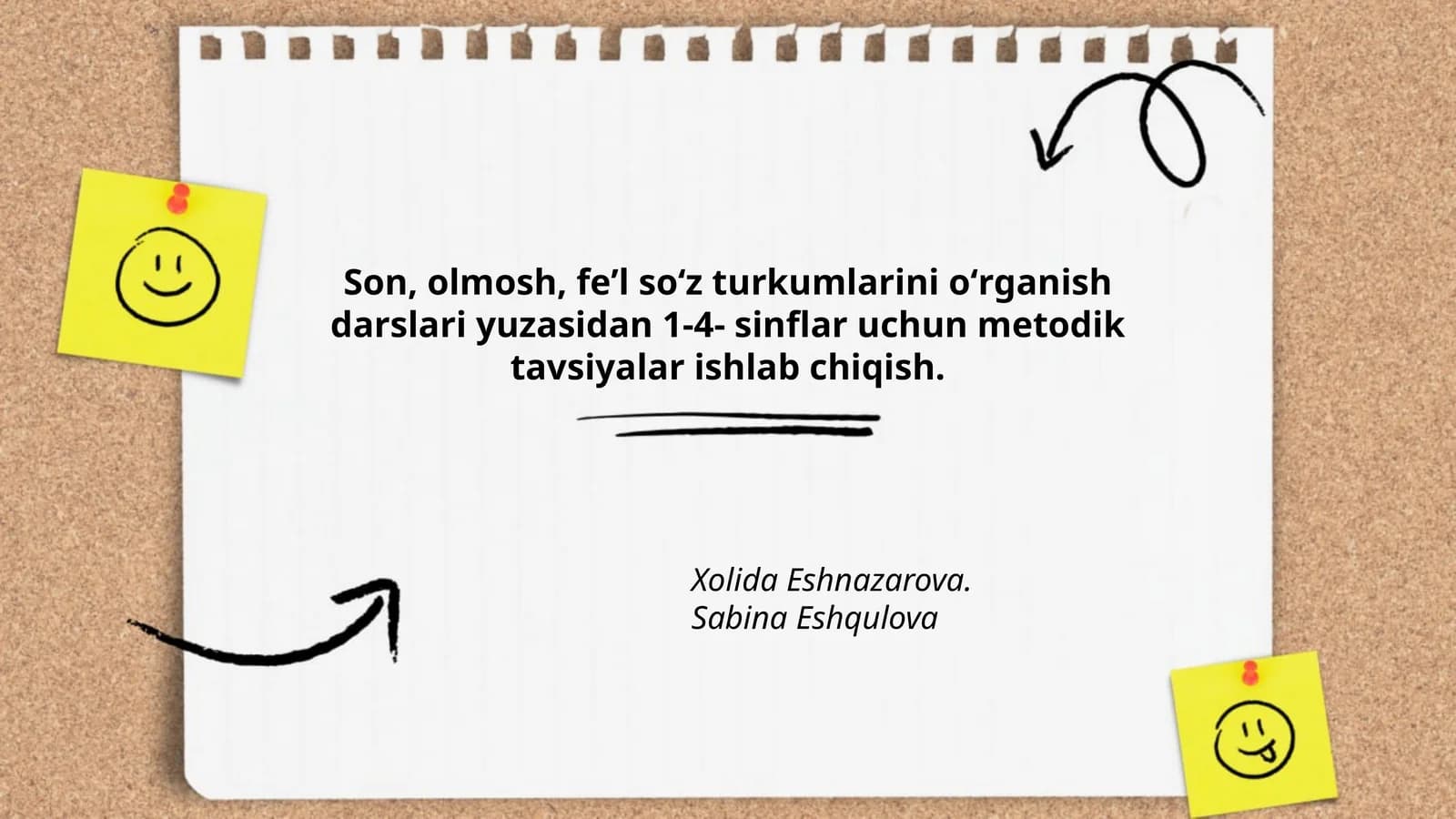 Son, olmosh, feʼl soʻz turkumlarini oʻrganish darslari yuzasidan 1-4- sinflar uchun metodik tavsiyalar ishlab chiqish
