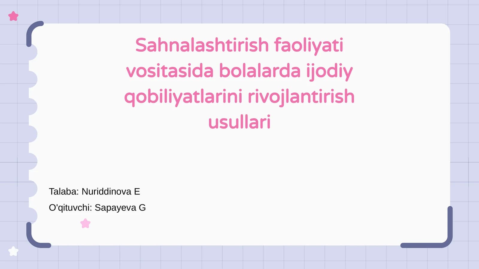 Sahnalashtirish faoliyati vositasida bolalarda ijodiy qobiliyatlarini rivojlantirish usullari