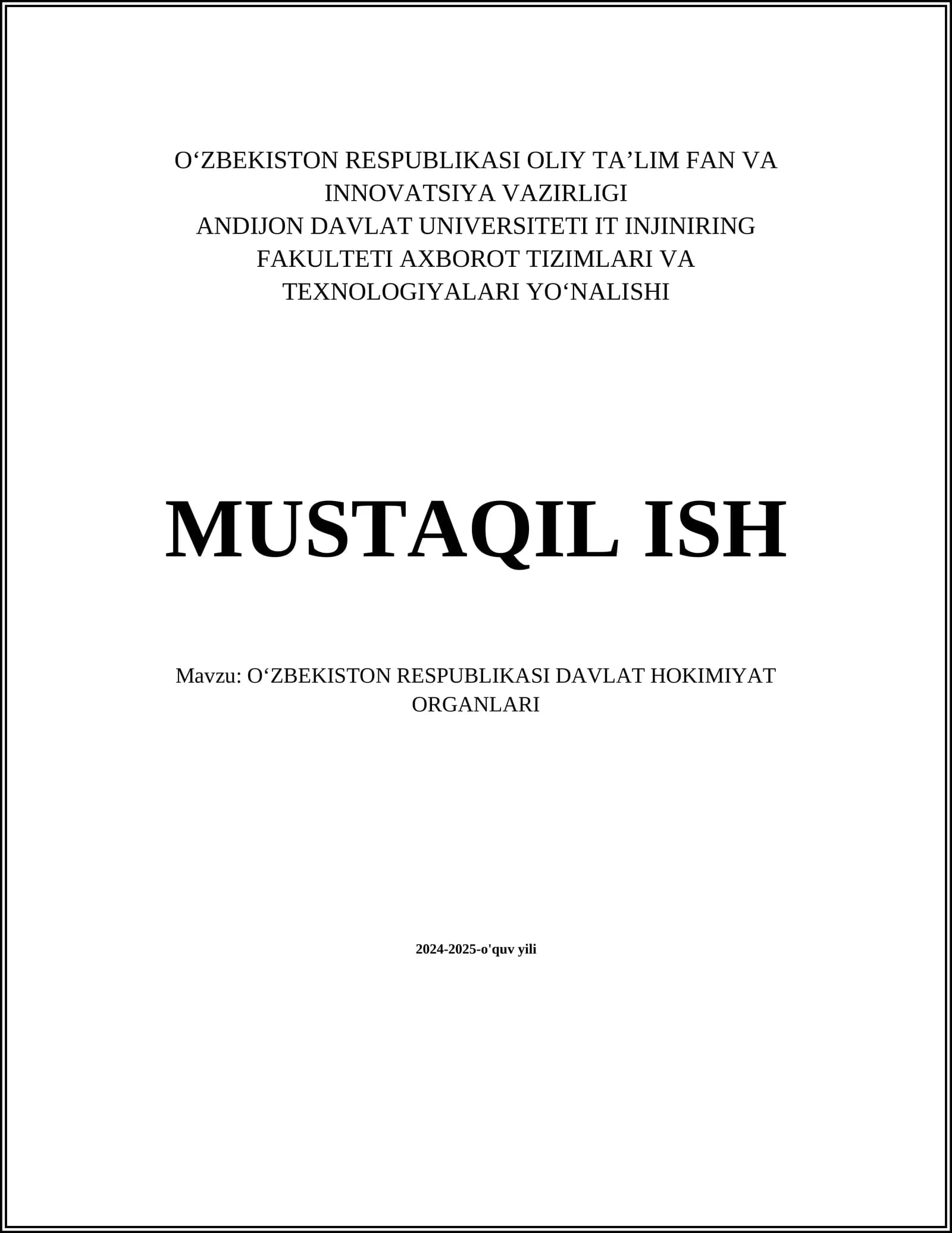 O‘zbekiston Respublikasi Davlat Hokimiyat Organlari