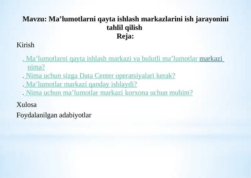 Markaziy ma’lumotlarni qayta ishlash xizmatlari