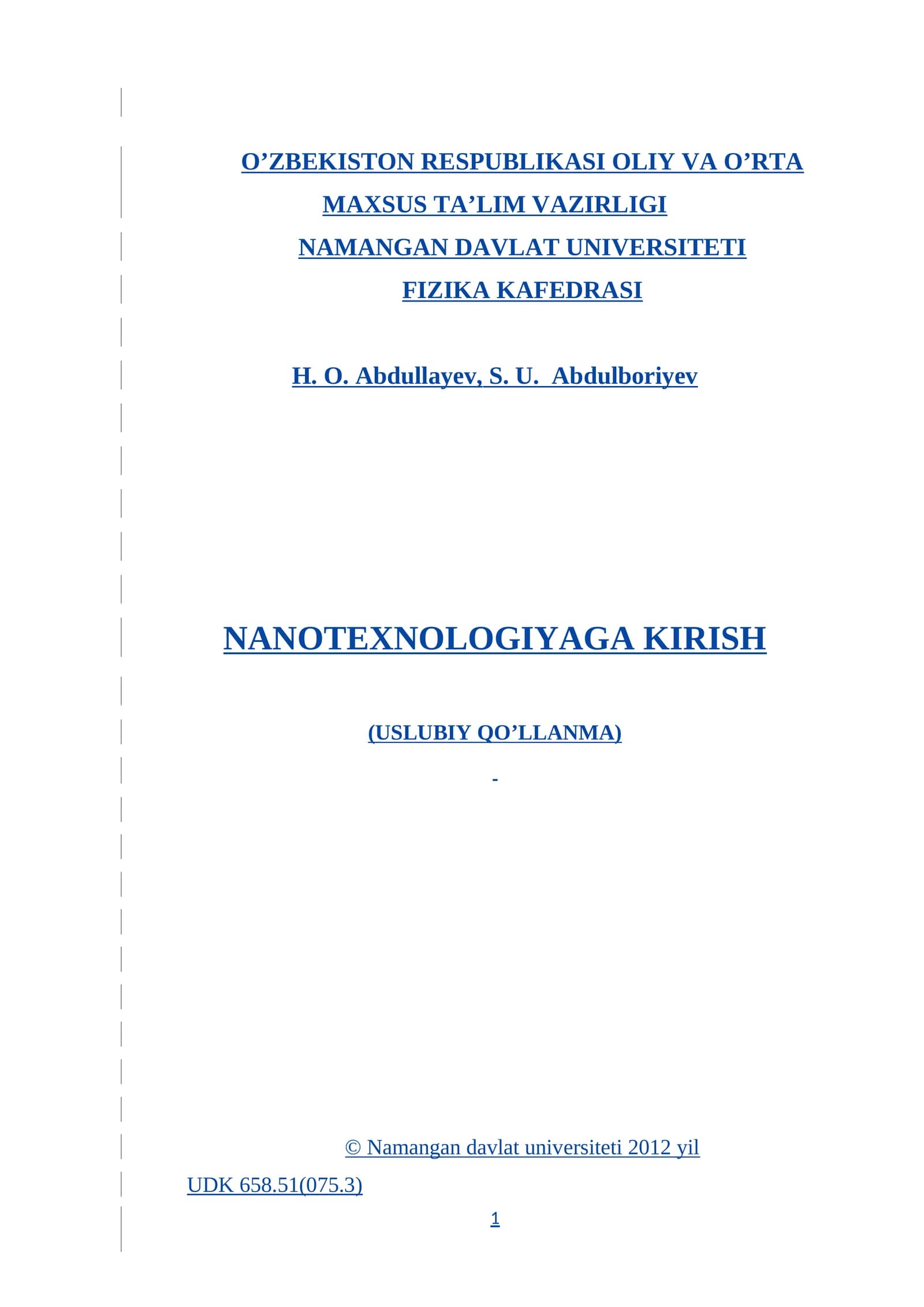 NANOTEXNOLOGIYAGA KIRISH (USLUBIY QO’LLANMA)