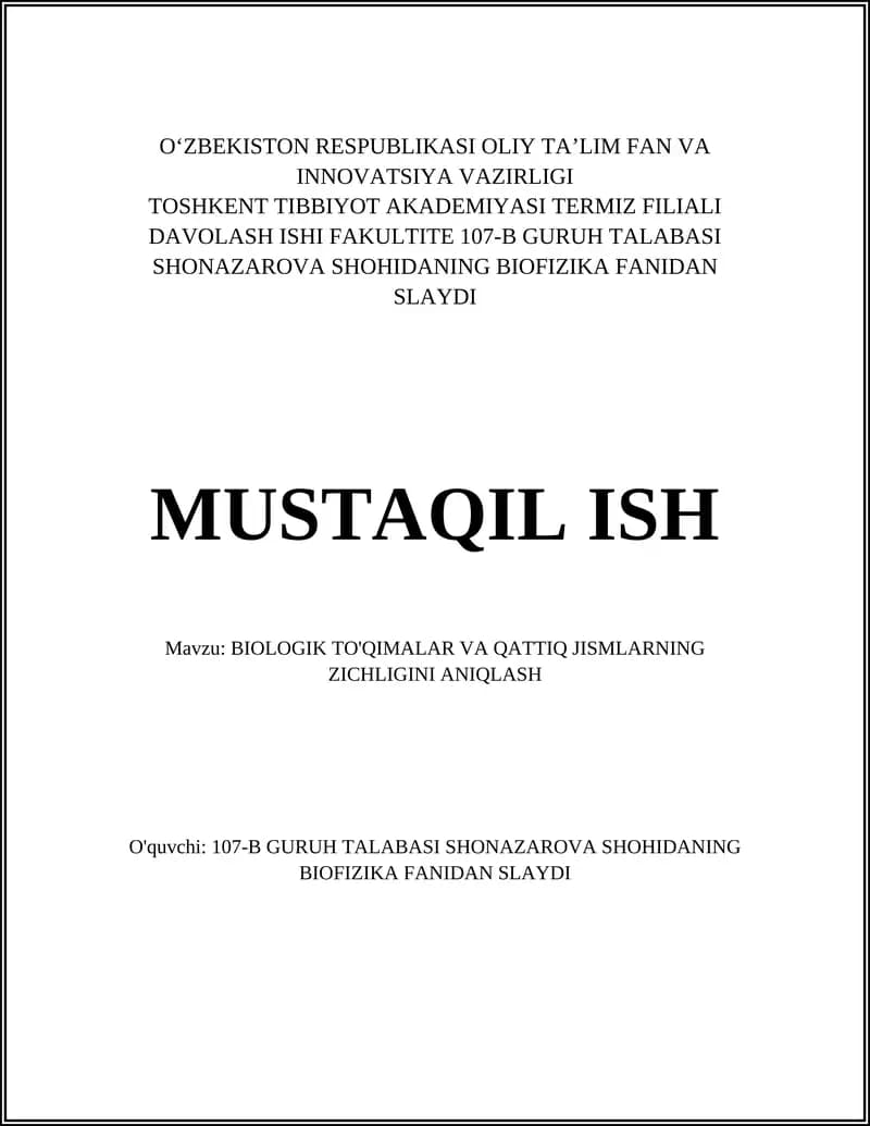 BIOFIZIKA FANIDAN SLAYDI