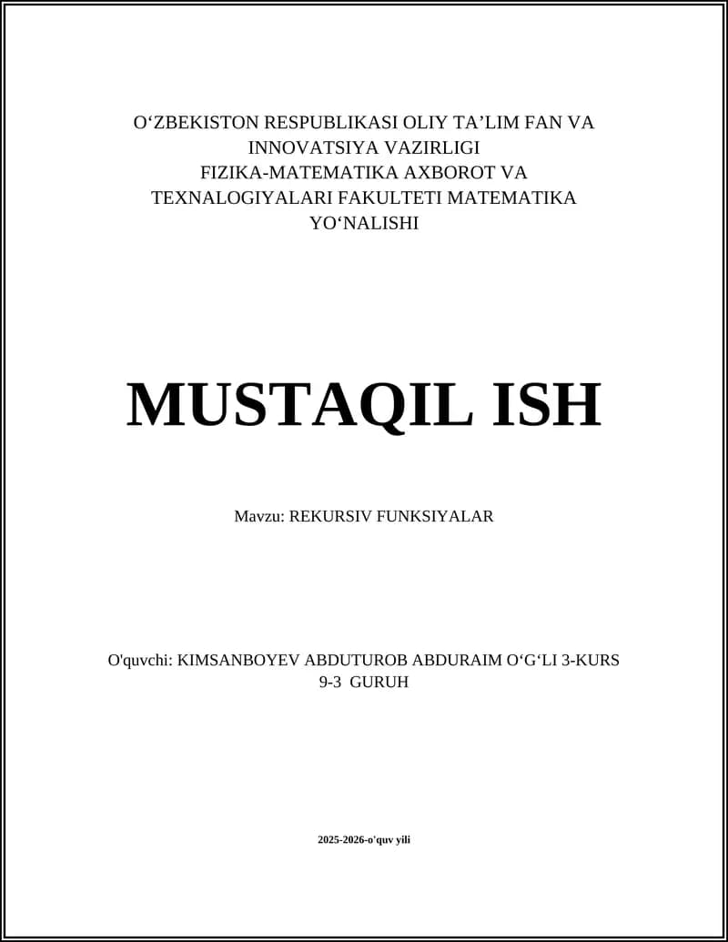 REKURSIV FUNKSIYALAR
