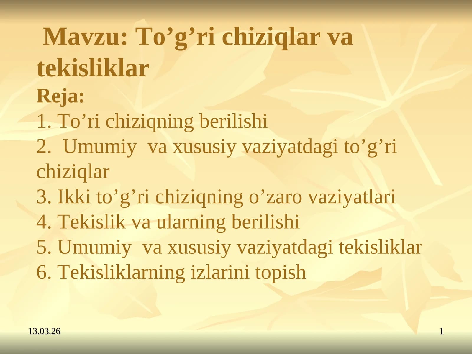 To'g’ri chiziqlar va tekisliklar