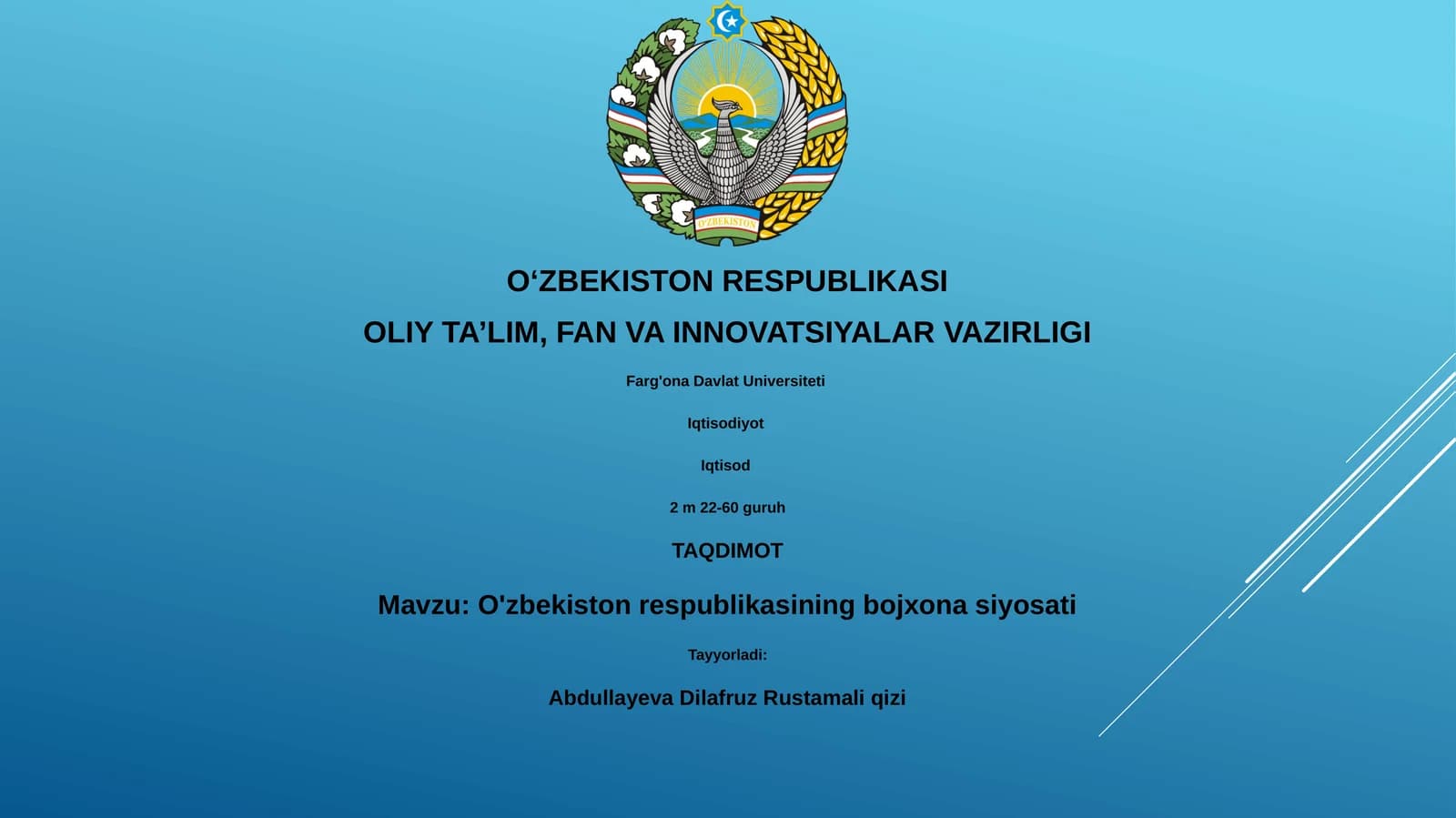 O'zbekiston respublikasining bojxona siyosati