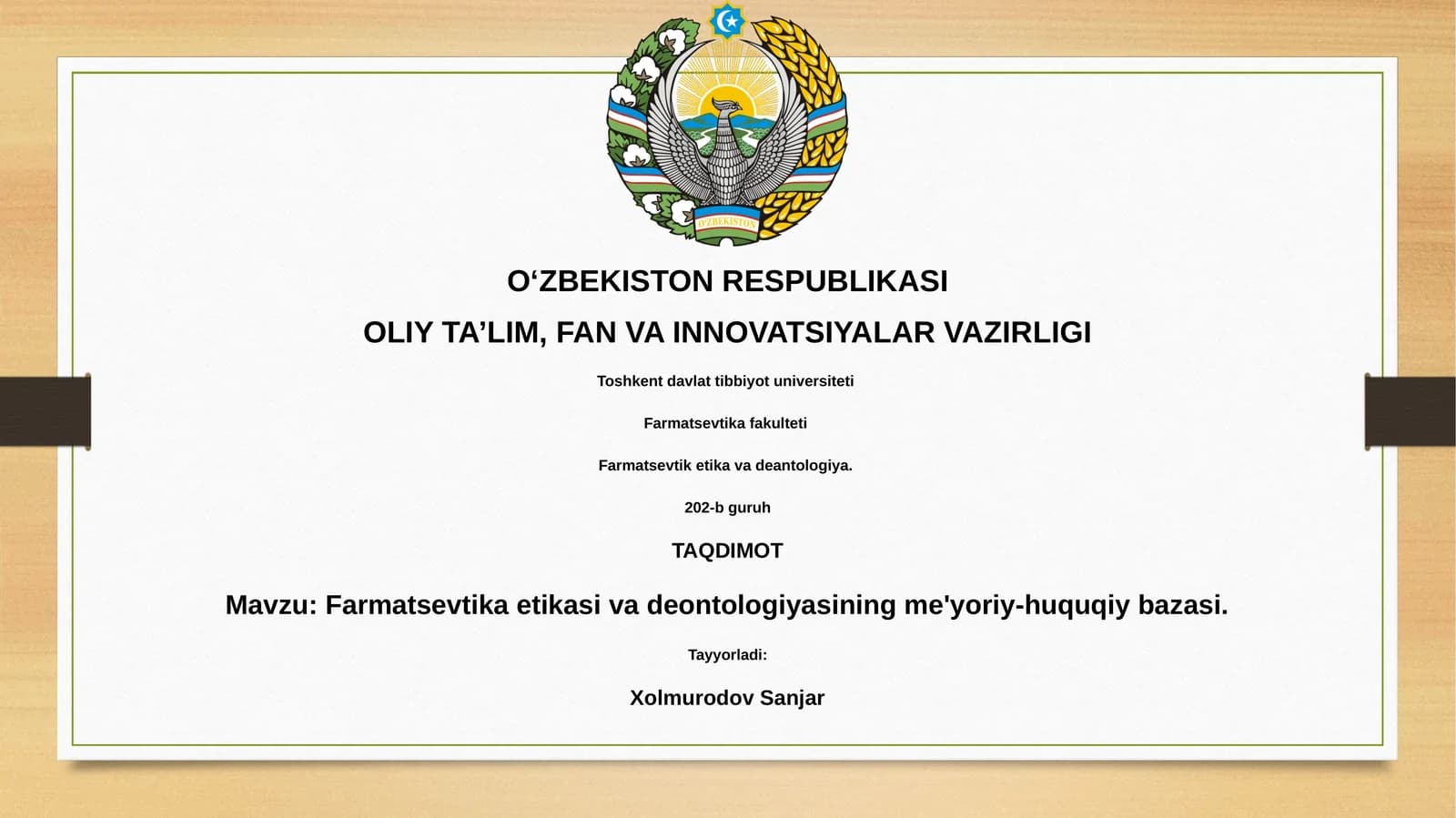 Farmatsevtika etikasi va deontologiyasi