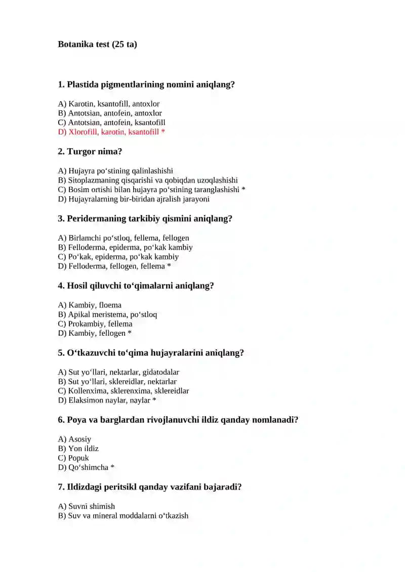 Botanika test (25 ta)