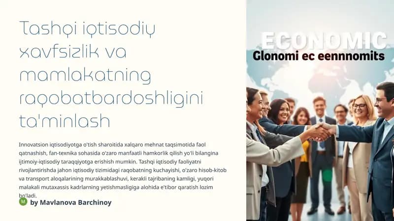 Tashqi iqtisodiy xavfsizlik va mamlakatning raqobatbardoshligini ta'minlash