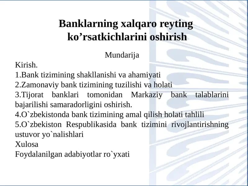 Banktizim talablarini bajarilishi samaradorligi
