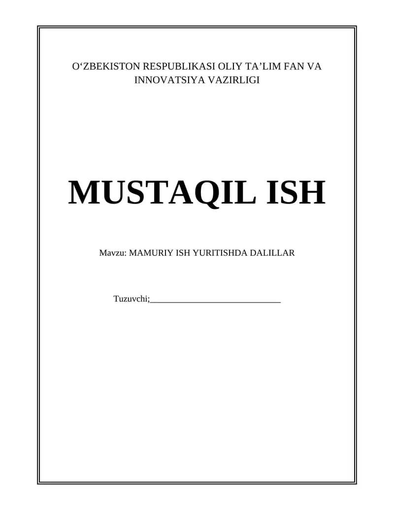 Mamuriy ish yuritishning dalillari