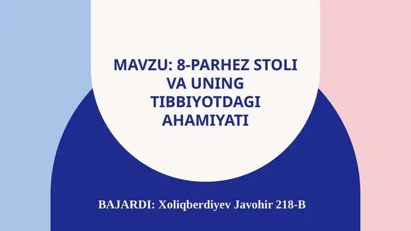8-parhez stoli va uning tibbiyotdagi oʻrni