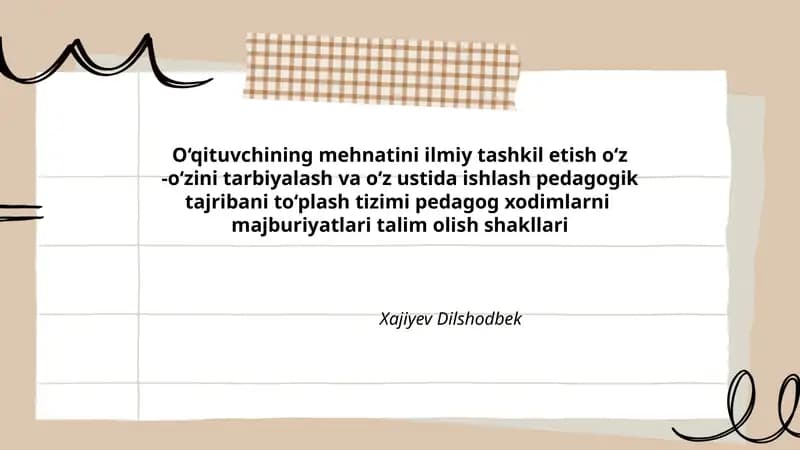 O‘qituvchining mehnatini ilmiy tashkil etish