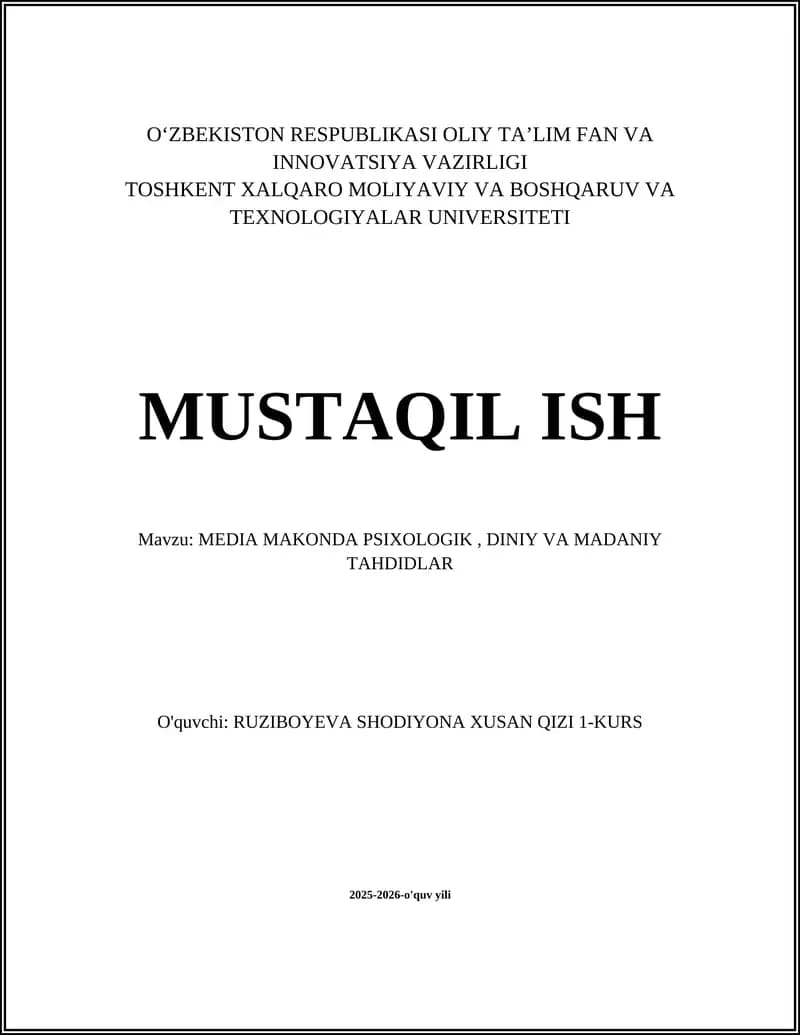 MEDIA MAKONDA PSIXOLOGIK, DINIY VA MADANIY TAHDIDLAR