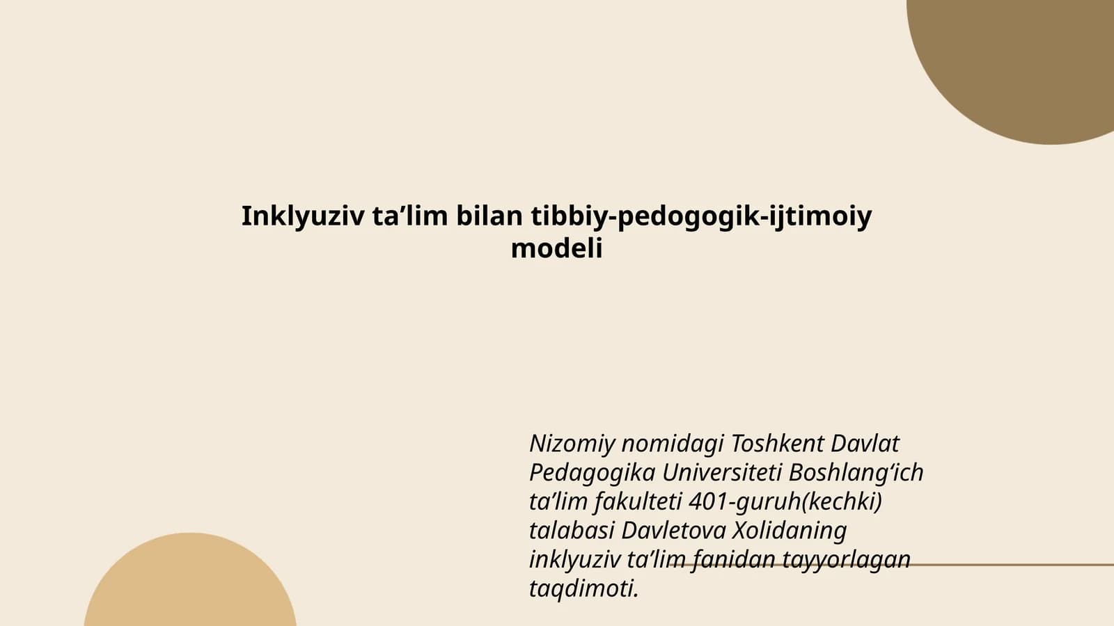 Inklyuziv taʼlim bilan tibbiy-pedogogik-ijtimoiy modeli