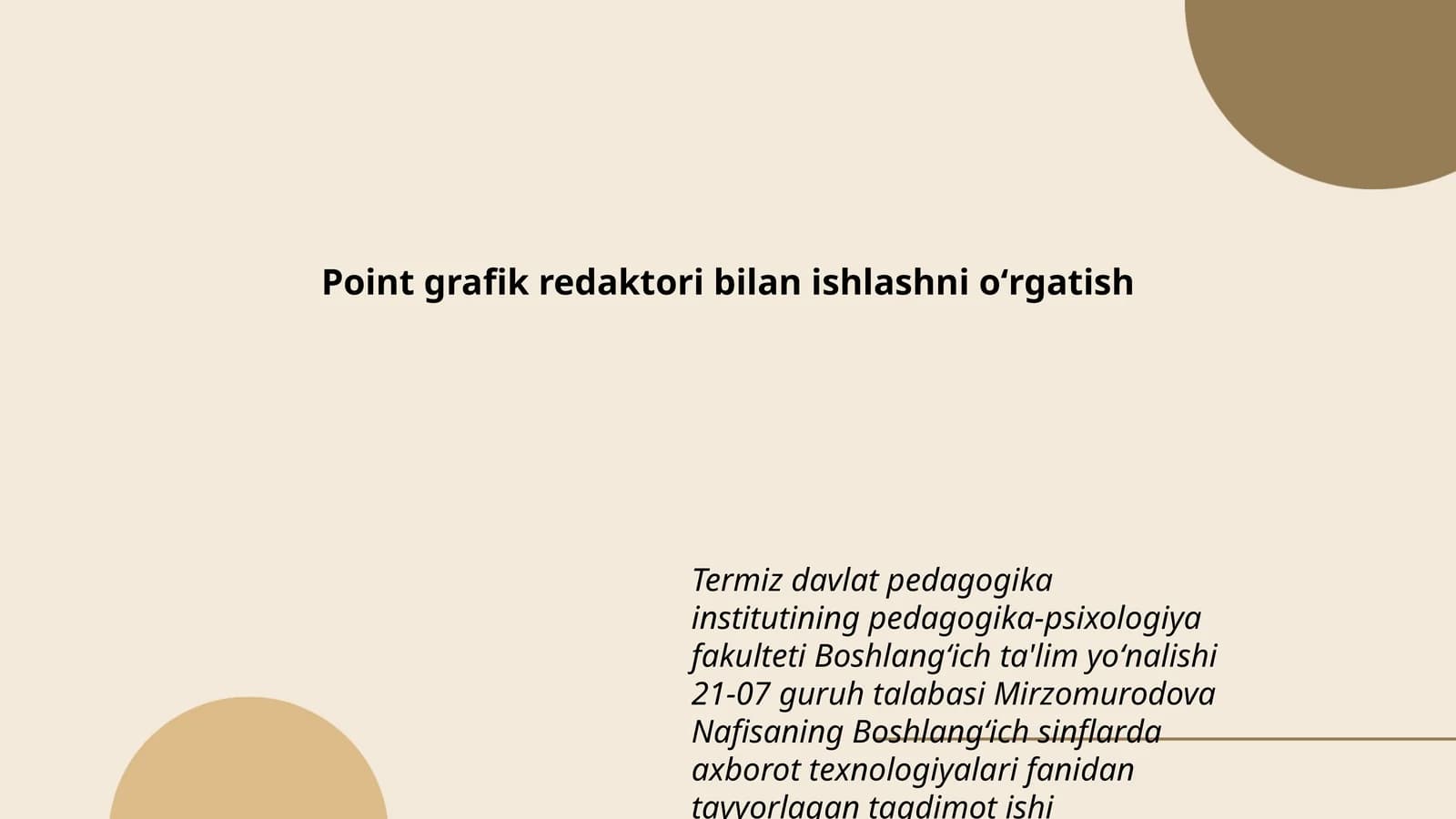 Point grafik redaktori bilan ishlashni oʻrgatish