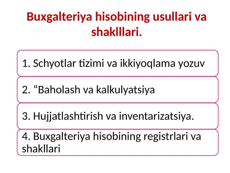 Бухгалтерия ҳисобининг счётлари ва унинг тузилиши