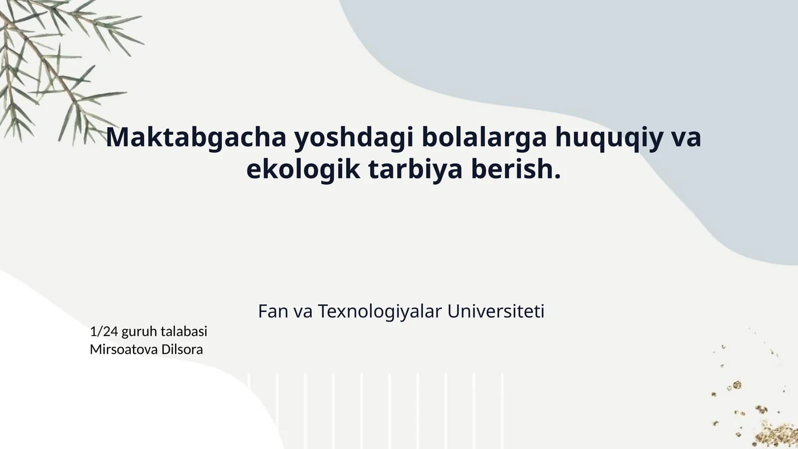 Maktabgacha yoshdagi bolalarga huquqiy va ekologik tarbiya berish.