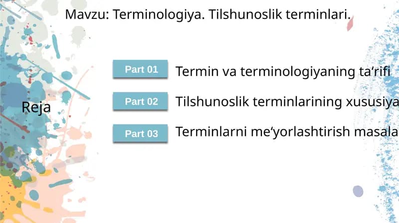 Terminologiya. Tilshunoslik terminlari