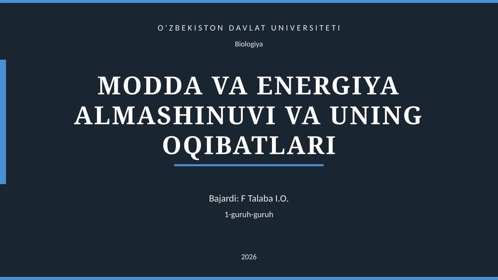 MODDA VA ENERGIYA ALMASHINUVI VA UNING OQIBATLARI