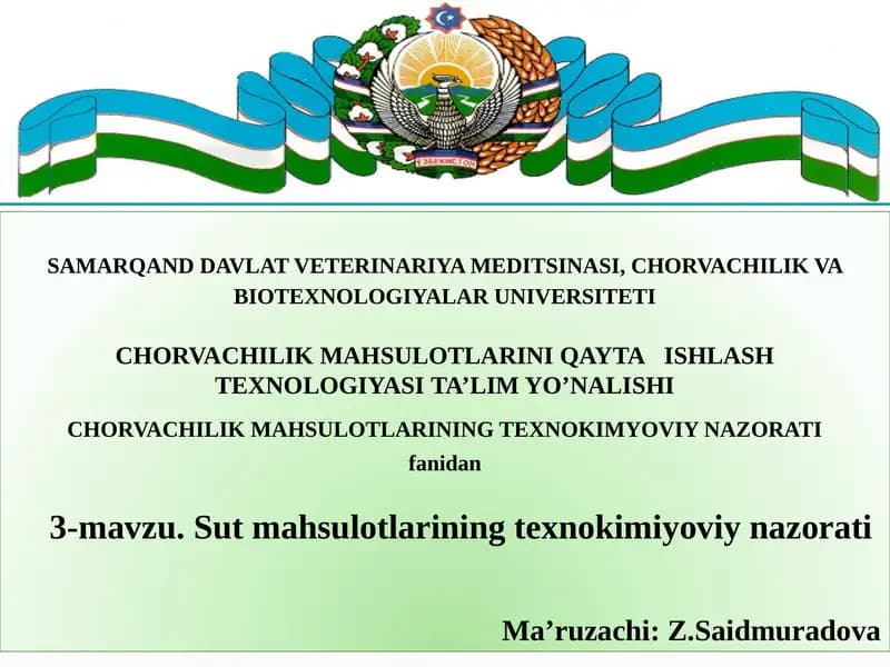 CHORVACHILIK MAHSULOTLARINING TEXNOKIMYOVIY NAZORATI