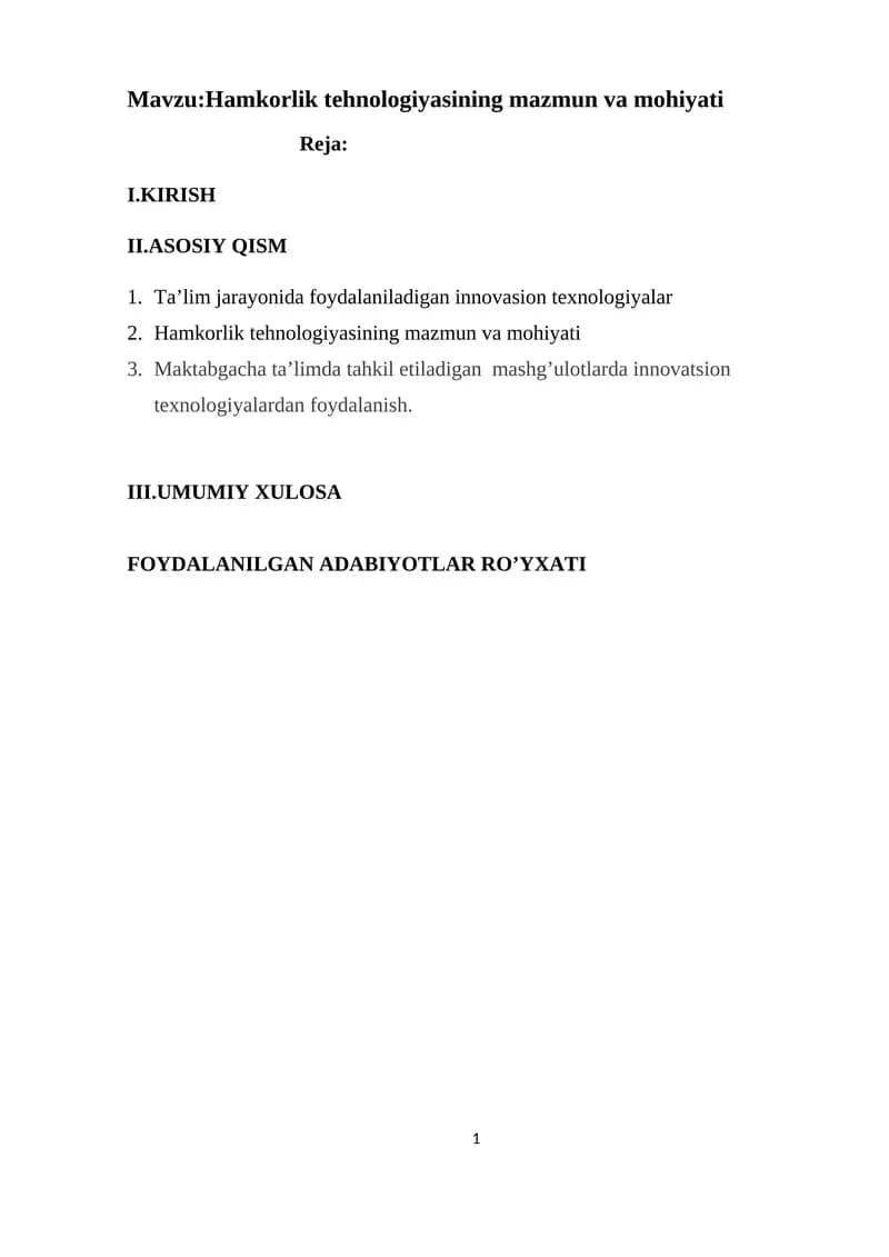 Hamkorlik tehnologiyasining mazmun va mohiyati